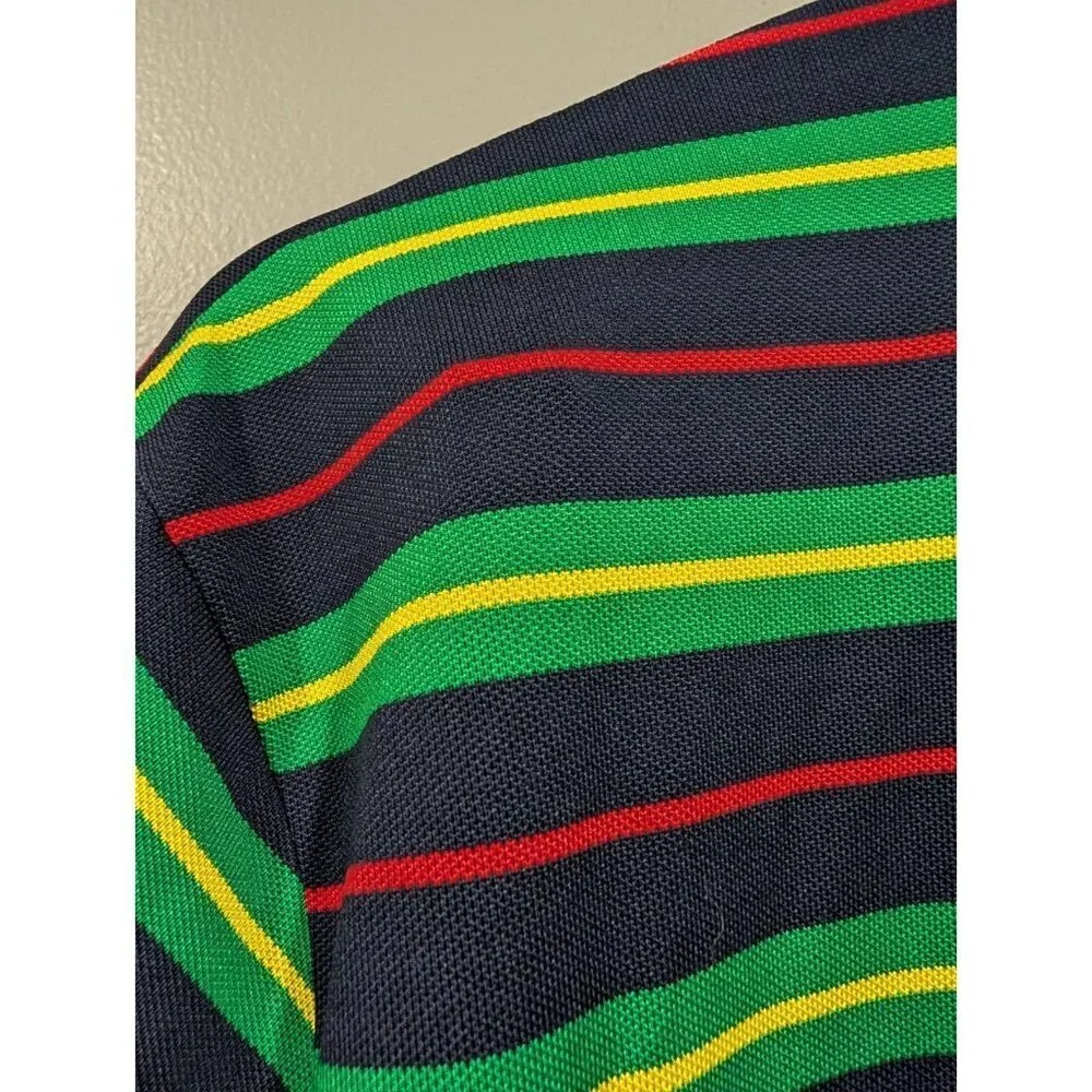 Ralph Lauren Mens Green Navy Striped Polo Shirt Size XL  Collared Buttons